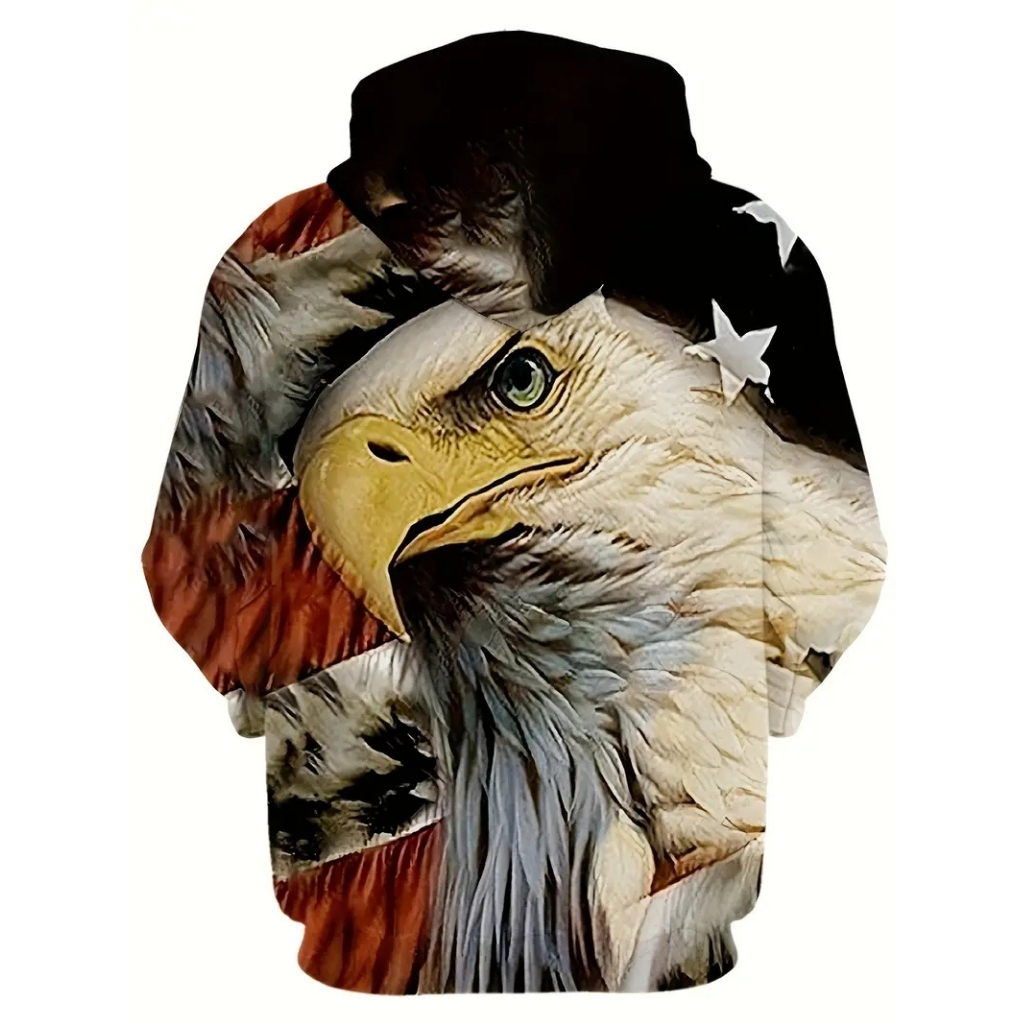 Eagle And American Flag Pattern Long Sleeve Casual Hoodie 