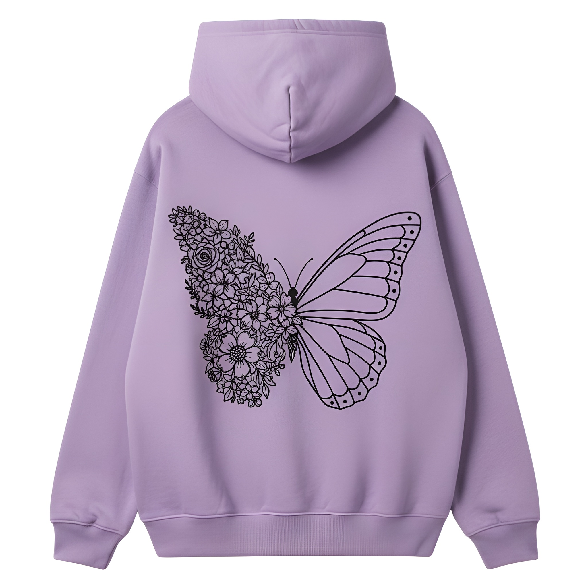  Intricate Butterfly And Floral Design Hoodie For Women