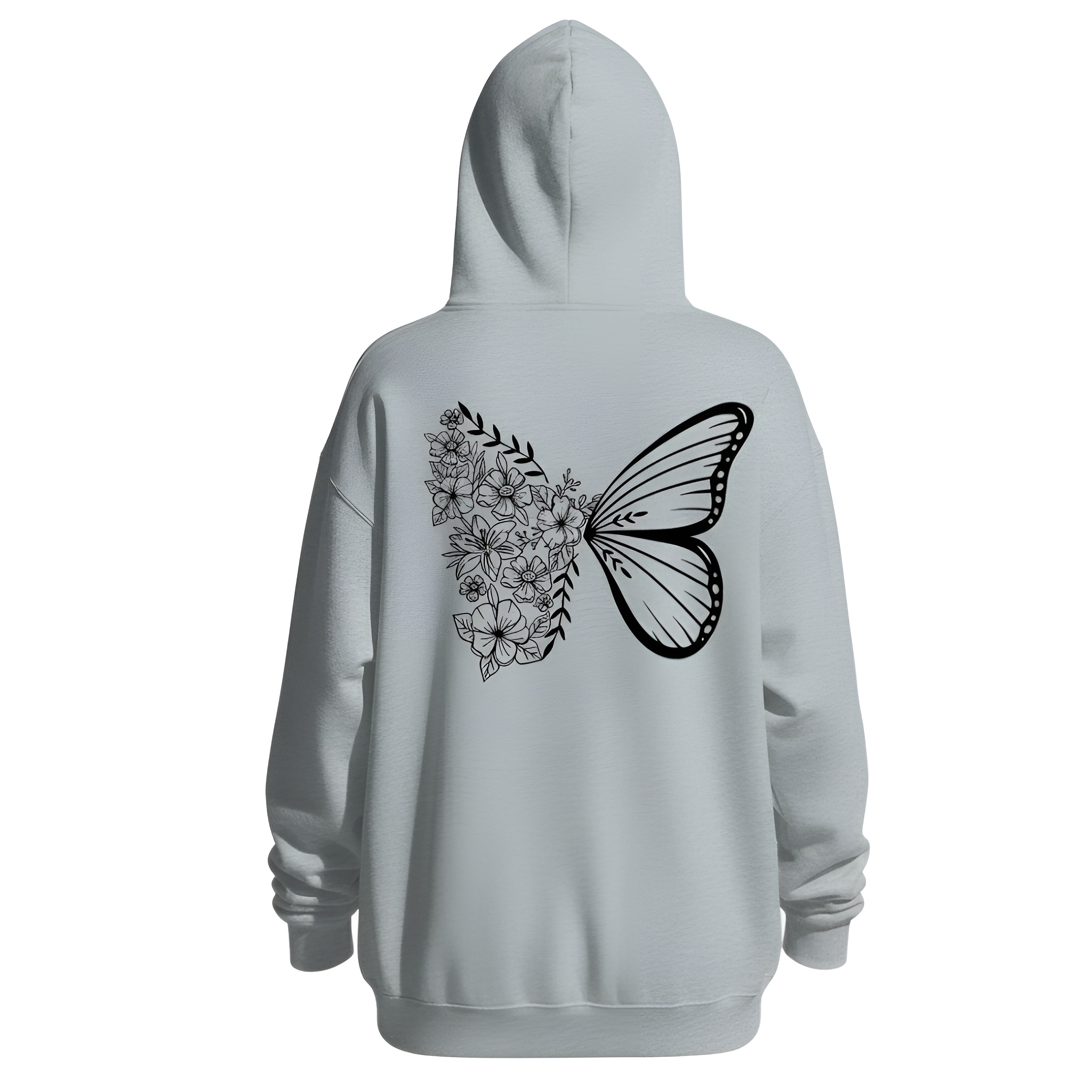  Intricate Butterfly And Floral Design Hoodie For Women