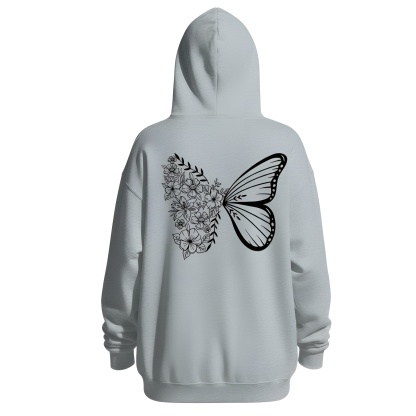  Intricate Butterfly And Floral Design Hoodie For Women