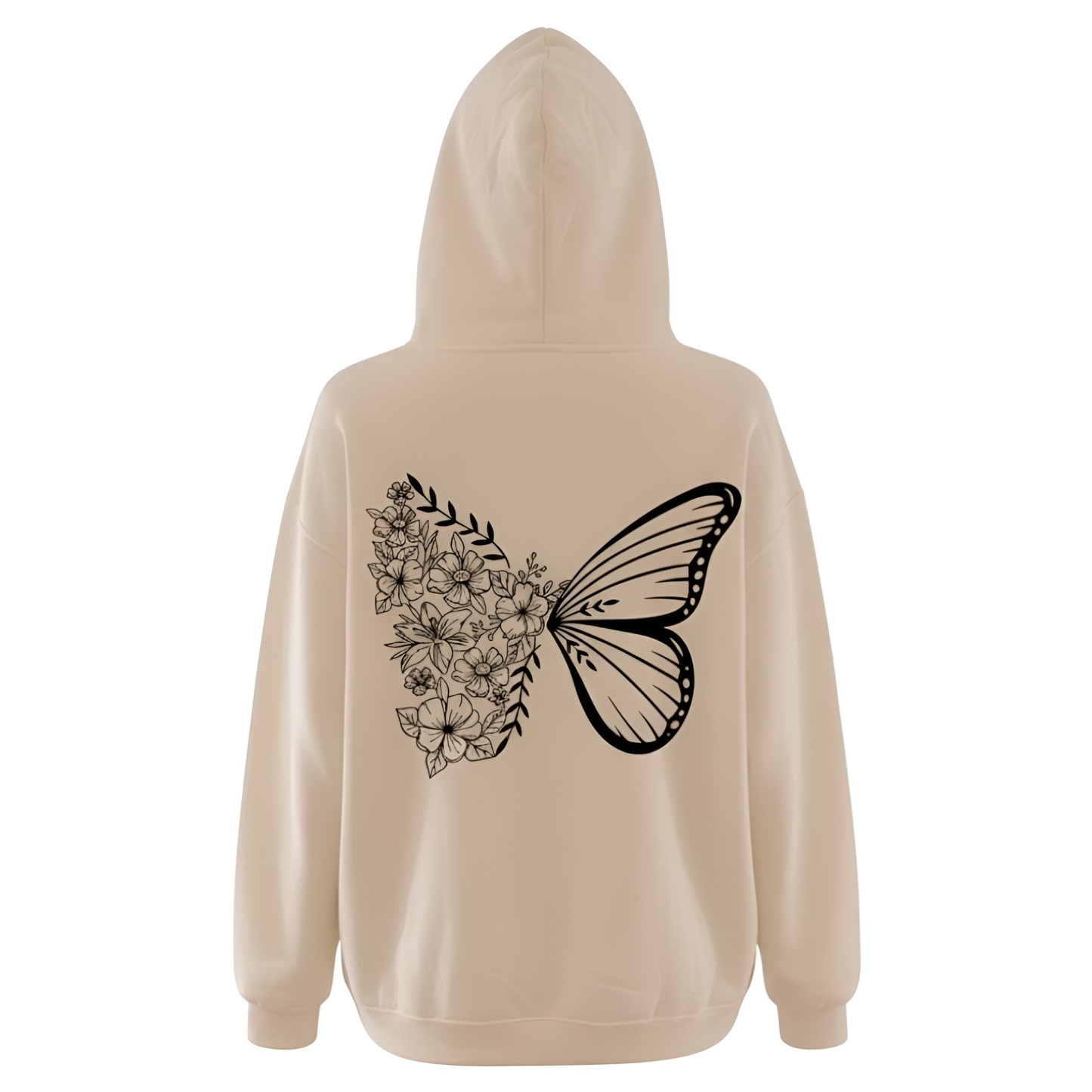  Intricate Butterfly And Floral Design Hoodie For Women