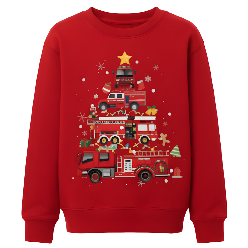 Boys Fleece Lined Fire Truck Printed Christmas Sweatshirt