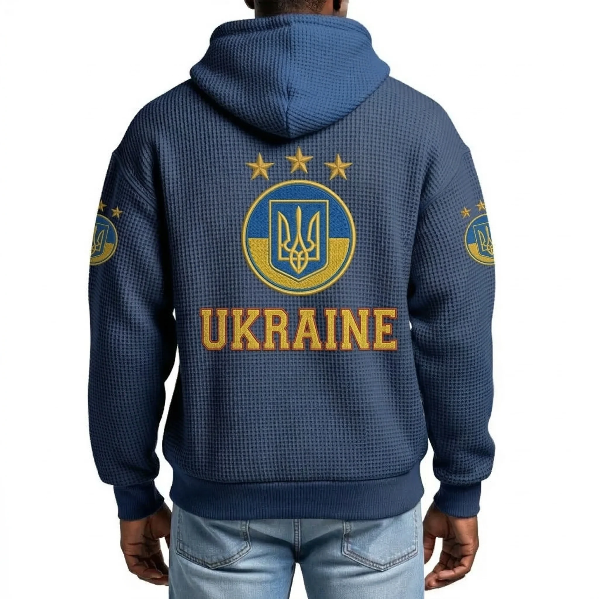 Ukraine Printed Waffle Quarter Zip Football Fan Hoodie
