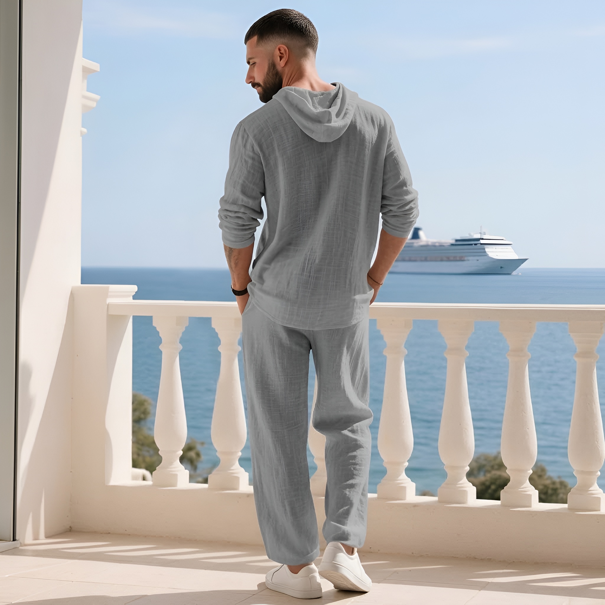 Two Piece Lounge Set With Hooded Top And Loose Pants For Men