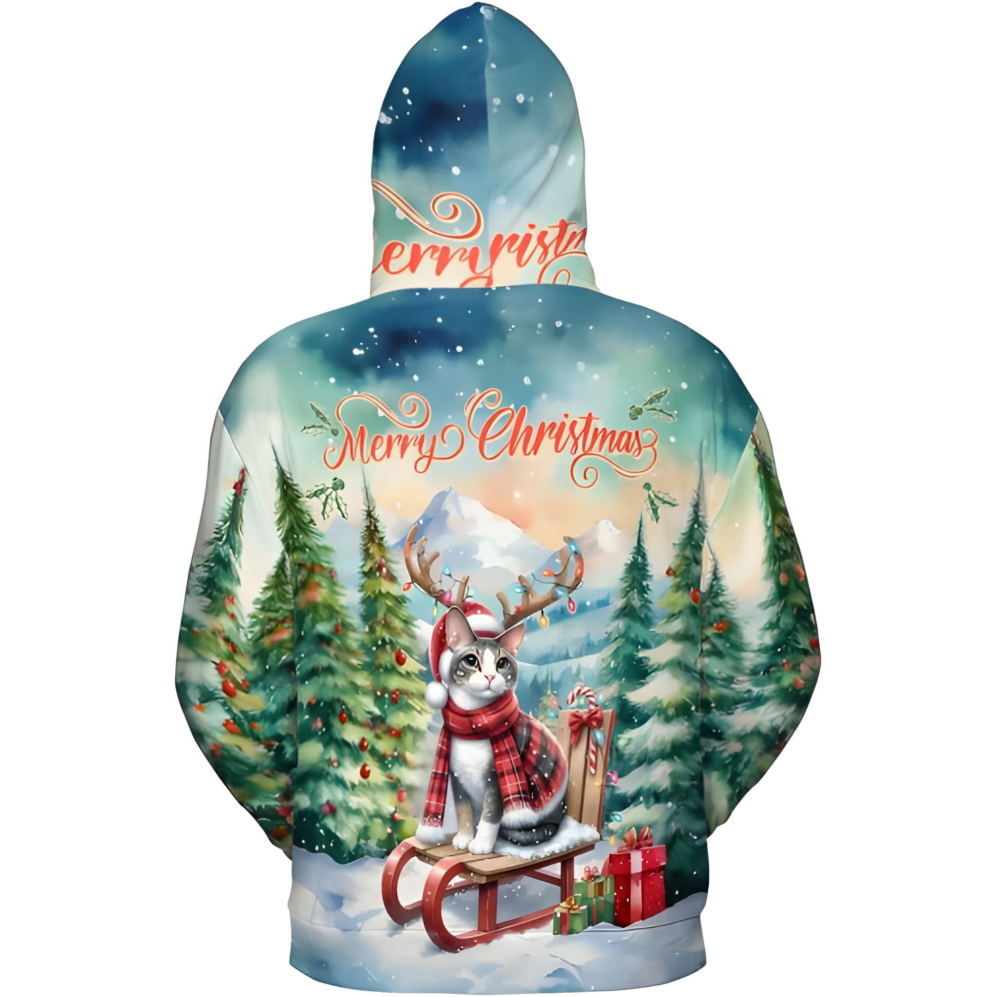 Merry Christmas Cat Reindeer Antler Hoodie Sweatshirt