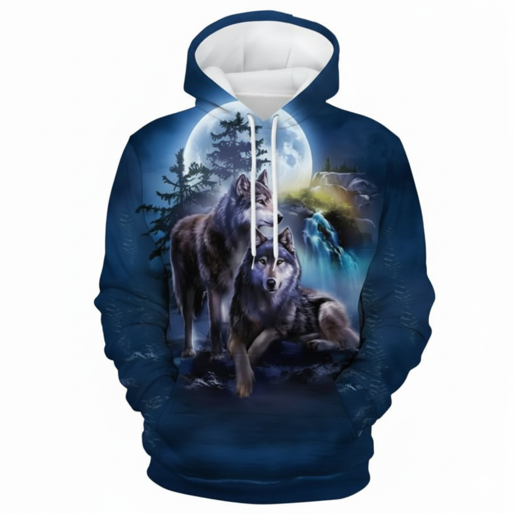 Wolf Graphic Print Hoodie