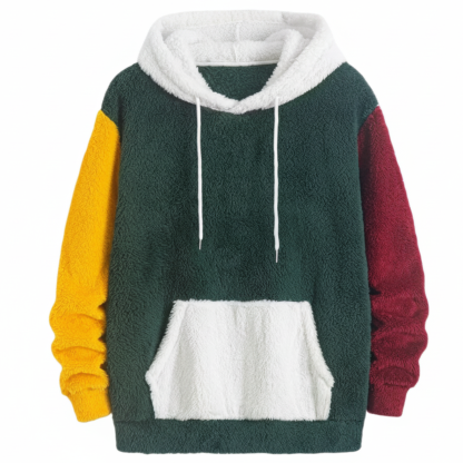 Men Multicolor Fleece Hoodie with Patch