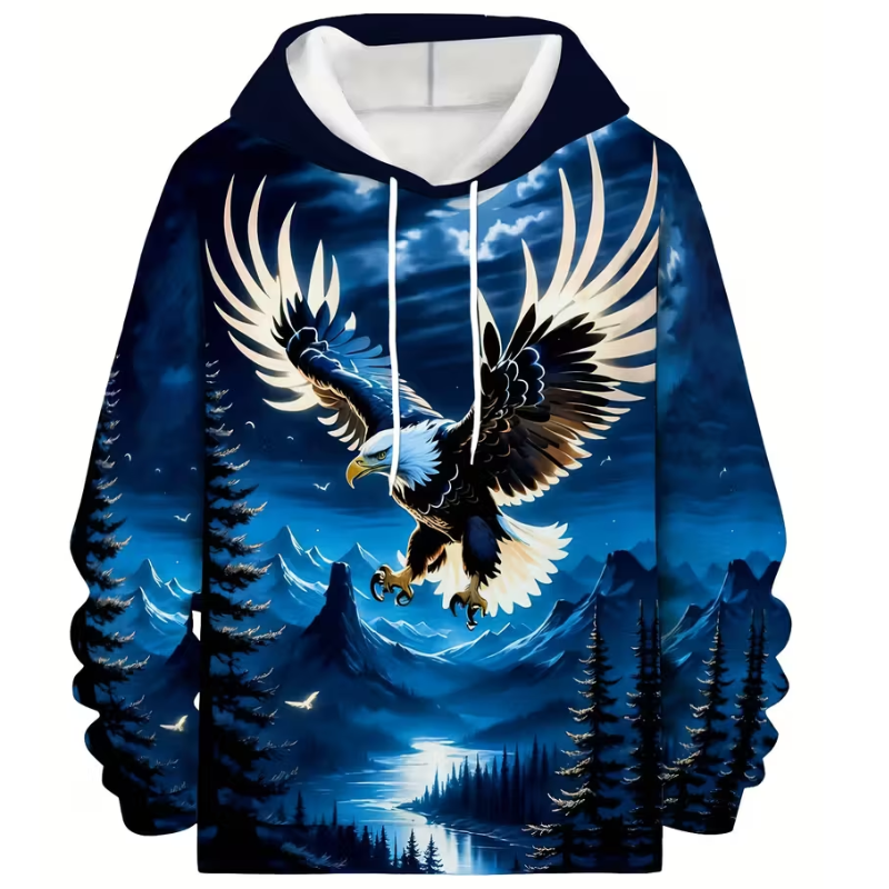 Men Printed Hoodie With Drawstring And Pockets 