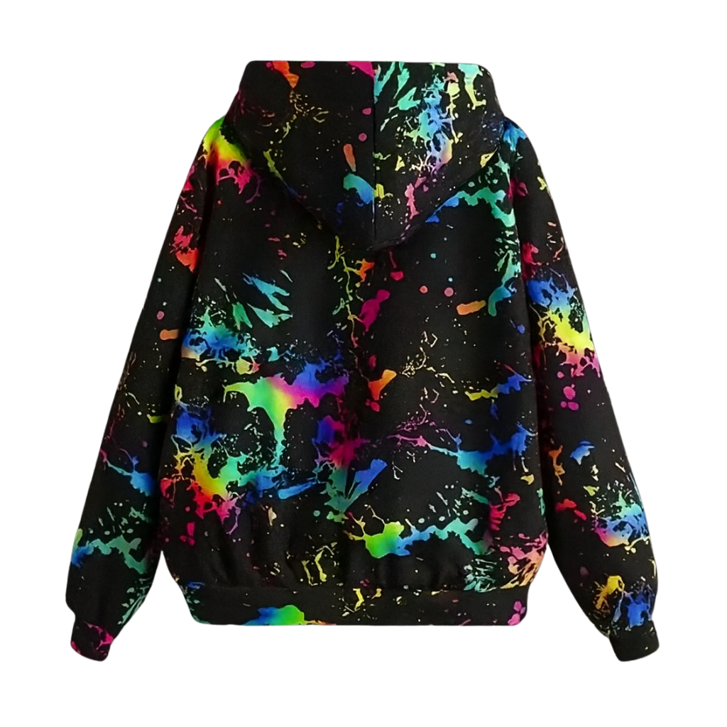 Color Printing Graphic Casual Long Sleeve Hooded Sport Sweatshirt For Women