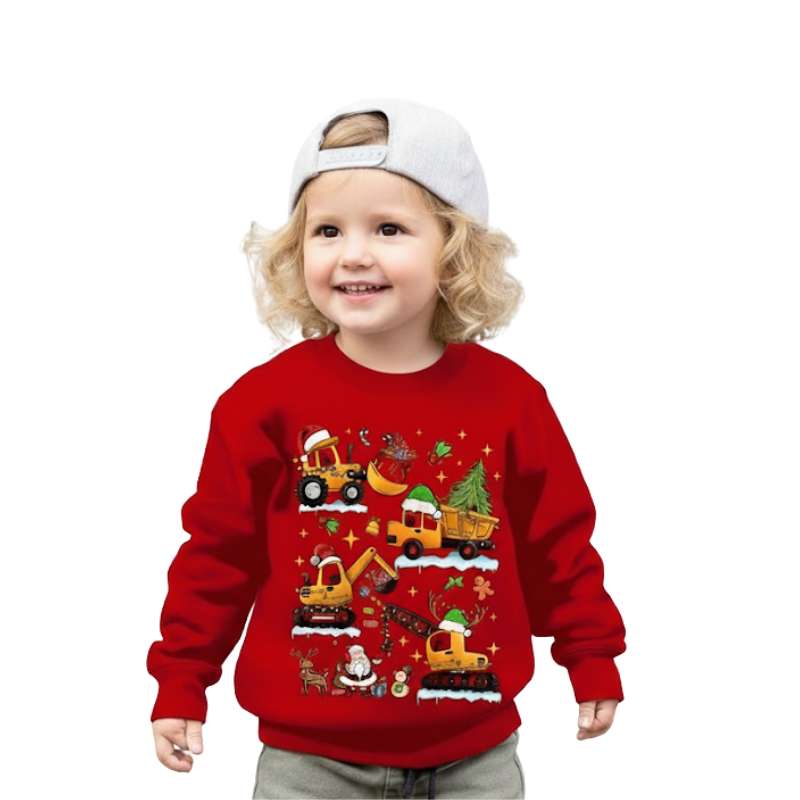 Christmas Excavator Tree Print Sweatshirt For Boys