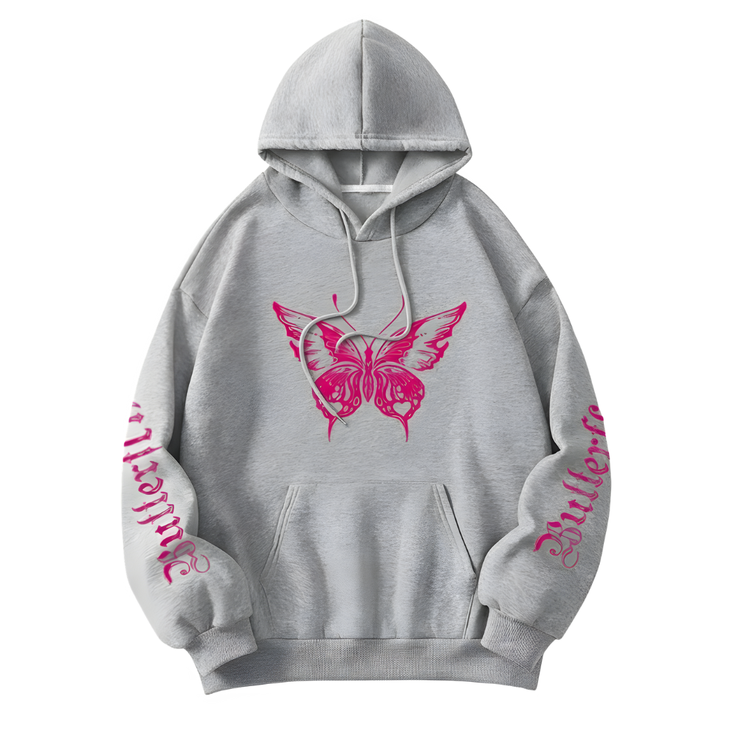 Casual Butterfly Printed Drawstring Hoodie For Women
