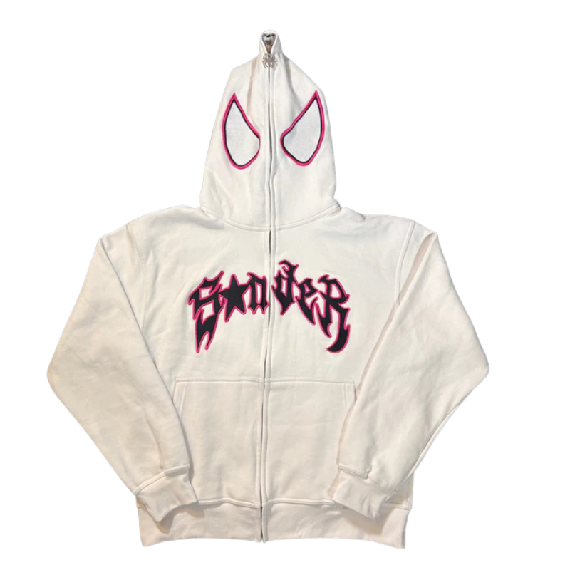 Full Zip Hoodie With Spider Mask Design