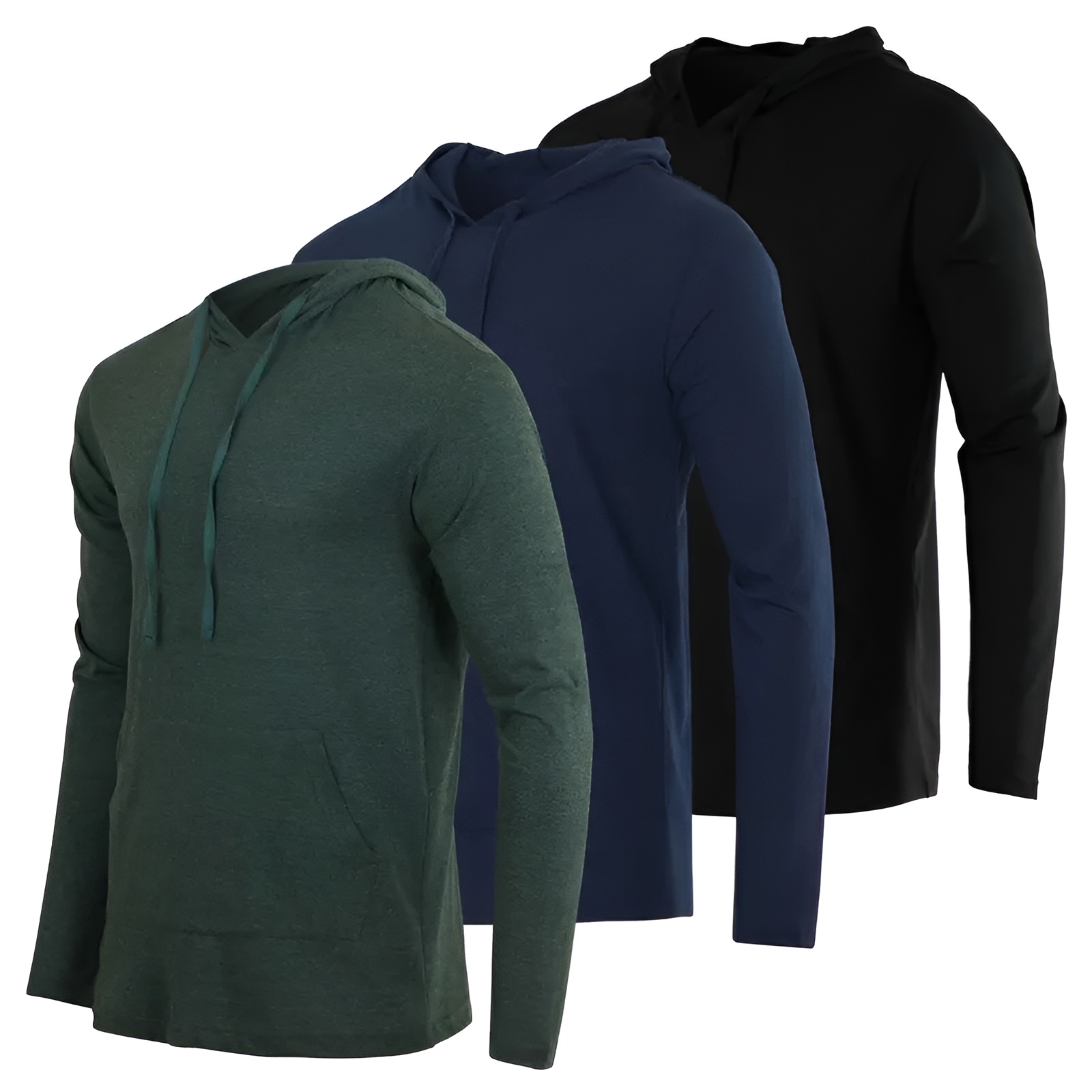 3 Pack Men Cotton Lightweight Casual Pullover Drawstring Hoodie