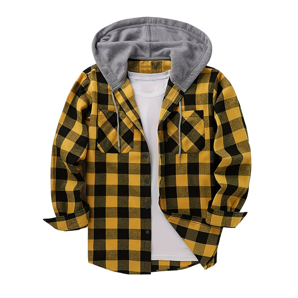 Button Front Hooded Plaid Shirt With Casual Layered Style