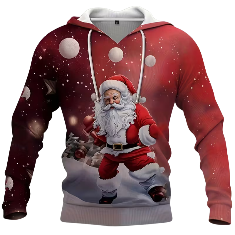 Casual Christmas Santa Printed Hoodie For Men