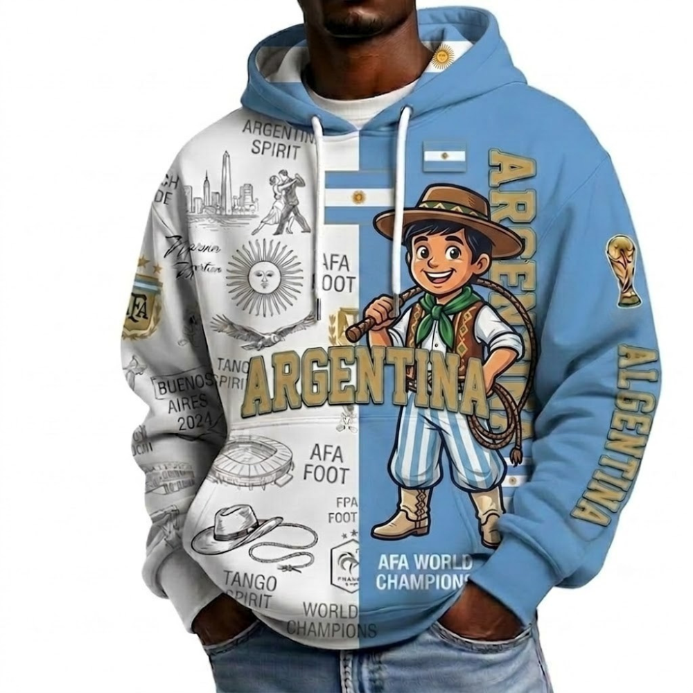 Argentina Football Themed All Over Printed Hoodie