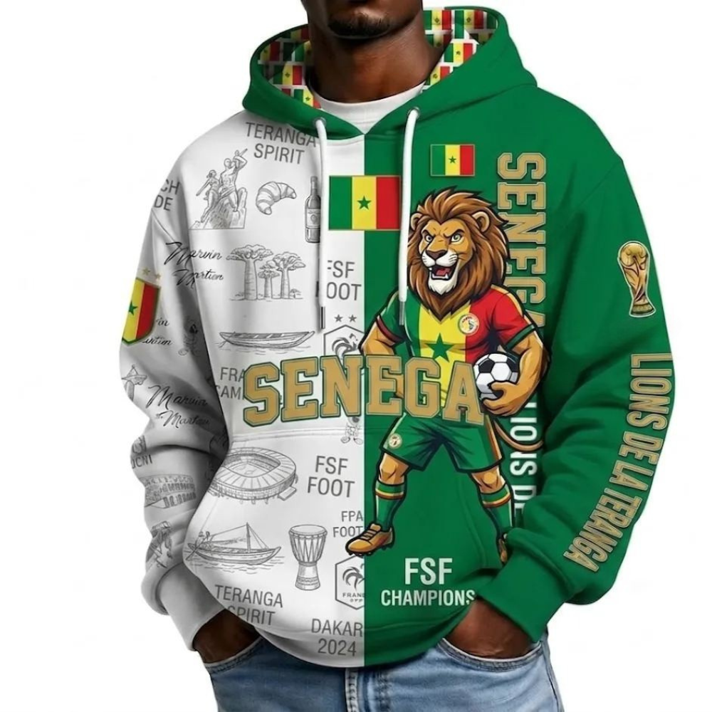 Senegal Football Themed All Over Printed Hoodie