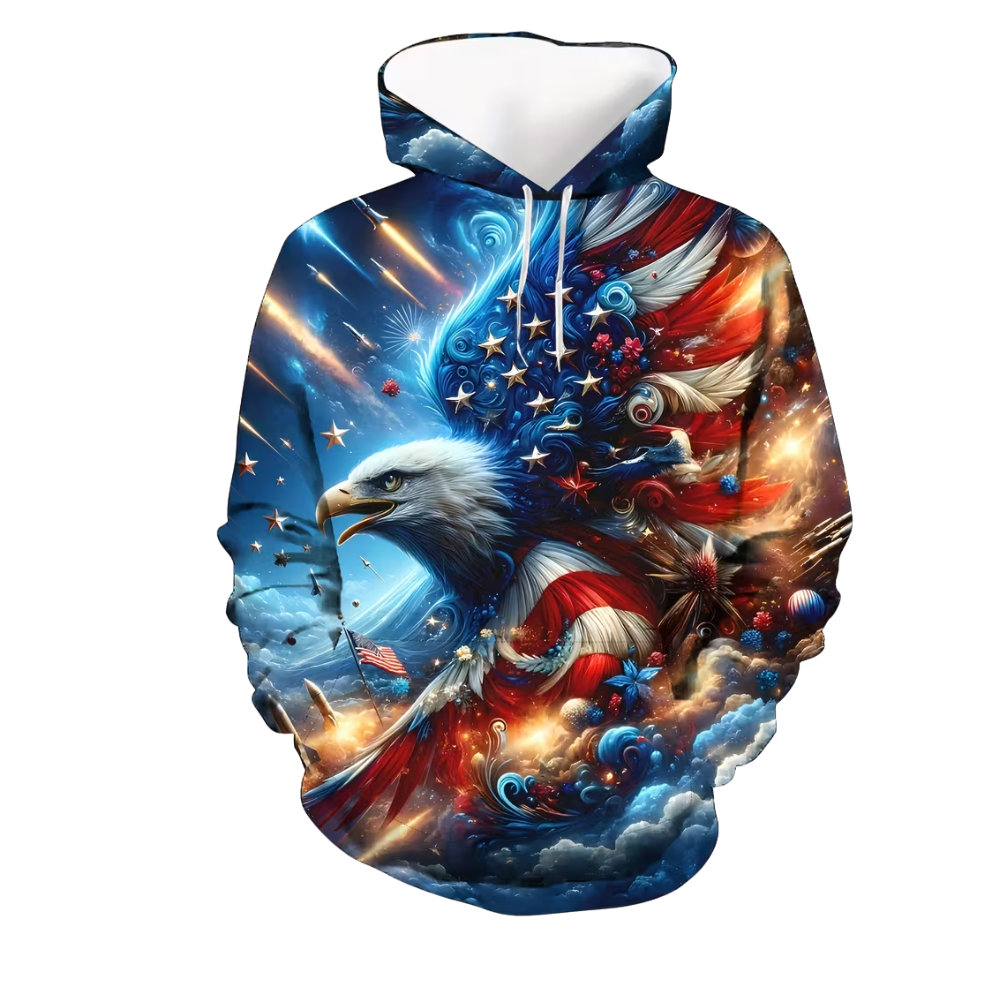 Men 3D Eagle American Spirit Graphic Pullover Hoodie 
