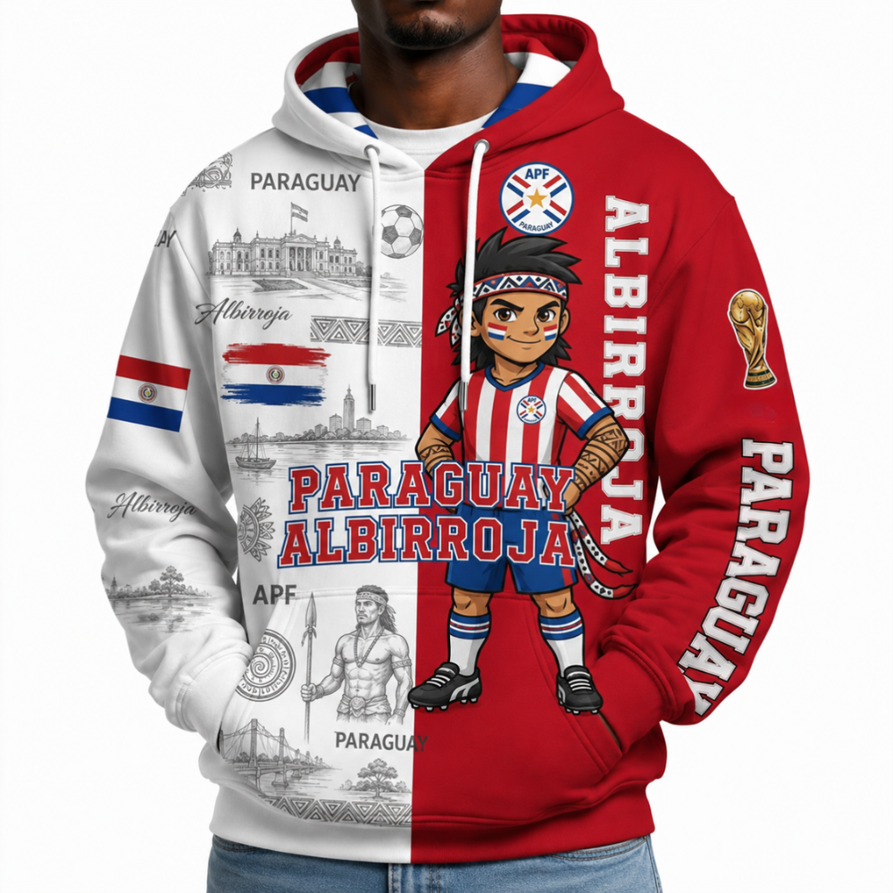 Paraguay Football Themed All Over Printed Hoodie