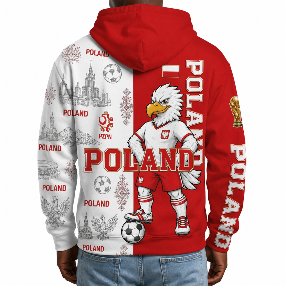 Poland Football Themed All Over Printed Hoodie