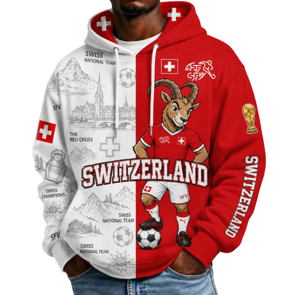 Switzerland Football Themed All Over Printed Hoodie