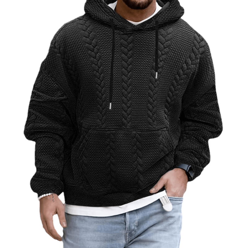 Textured Cable Knit-Pattern Hoodie for Men