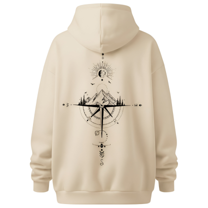 Men Cozy Fleece Starry Night Hoodie With Mountain Graphic 