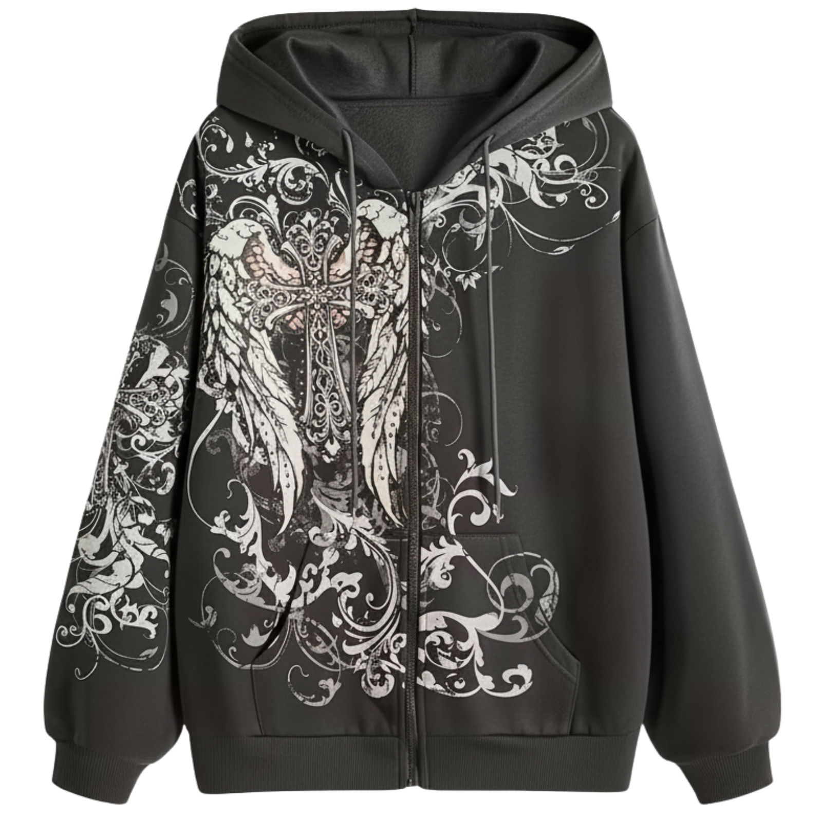 Women Gothic Angel Wings and Cross Graphic Hoodie