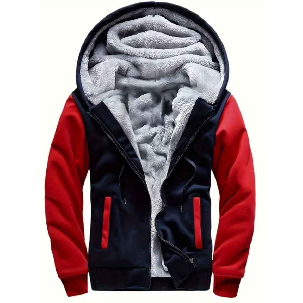 Casual Warm Fleece Lining Knit Zip Front Hoodie For Winter