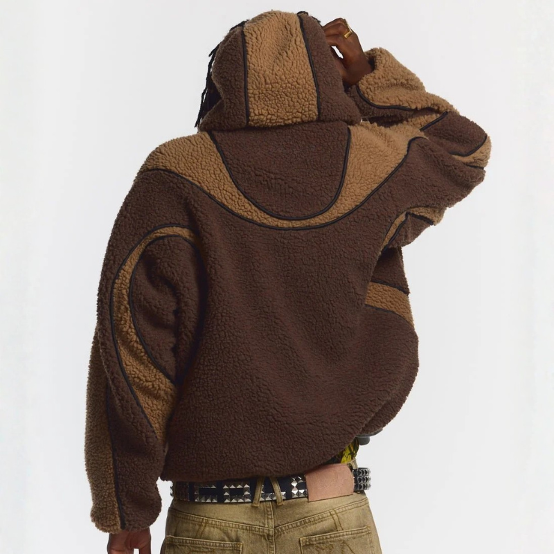 Oversized Sherpa Hoodie With Contrast Piping Detail