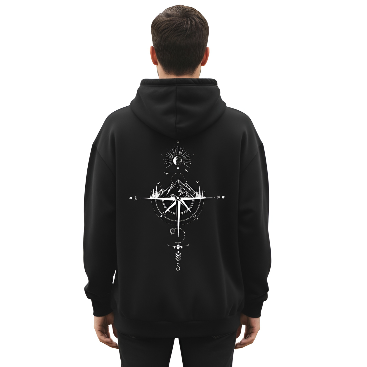 Men Cozy Fleece Starry Night Hoodie With Mountain Graphic 