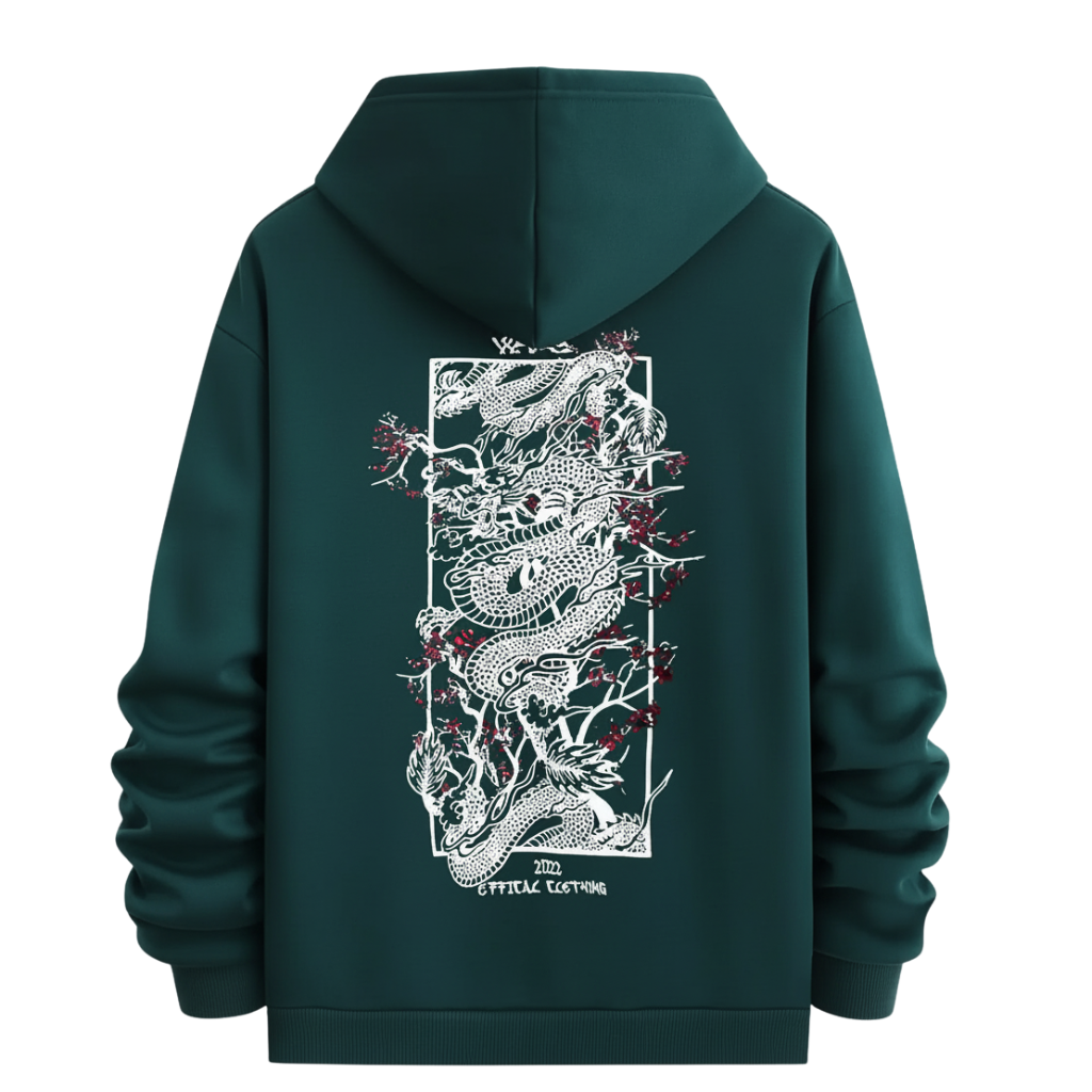  Men Dragon Pattern Print Hooded Sweatshirt