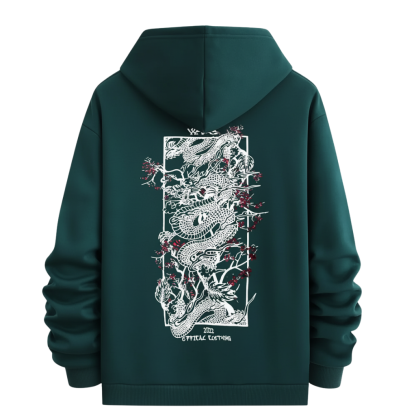  Men Dragon Pattern Print Hooded Sweatshirt