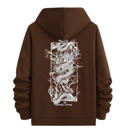 Men Dragon Pattern Print Hooded Sweatshirt