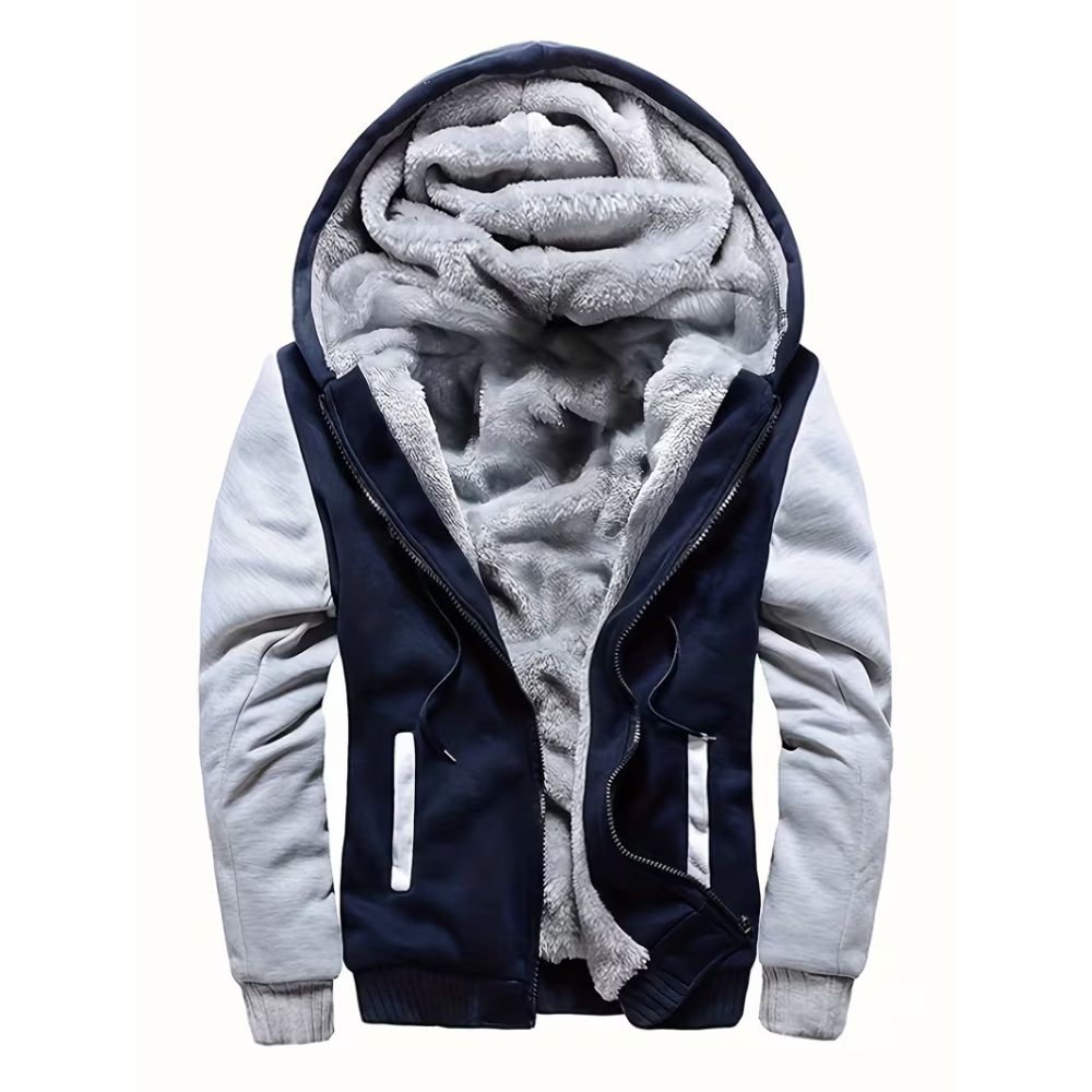 Casual Warm Fleece Lining Knit Zip Front Hoodie For Winter