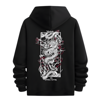  Men Dragon Pattern Print Hooded Sweatshirt