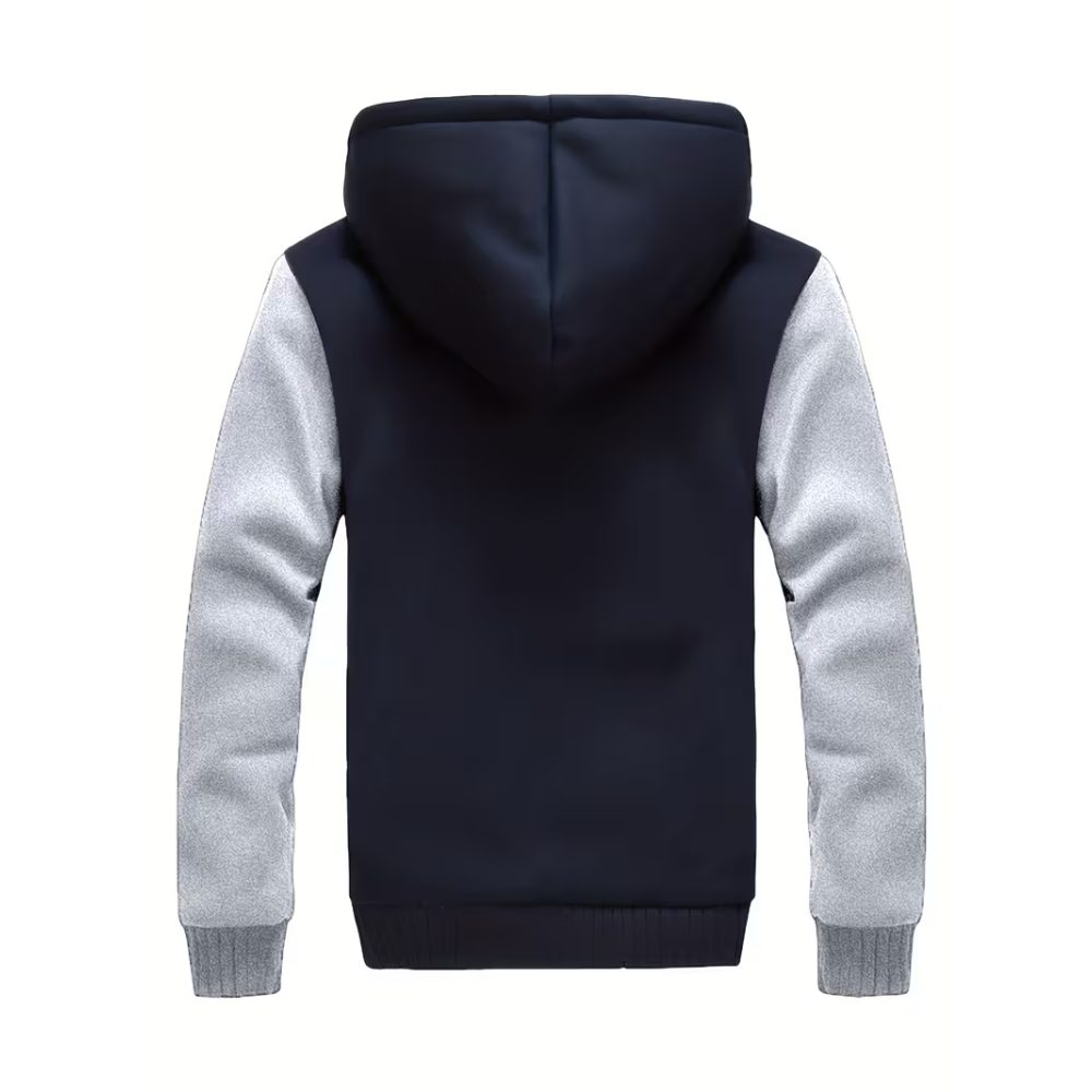 Casual Warm Fleece Lining Knit Zip Front Hoodie For Winter