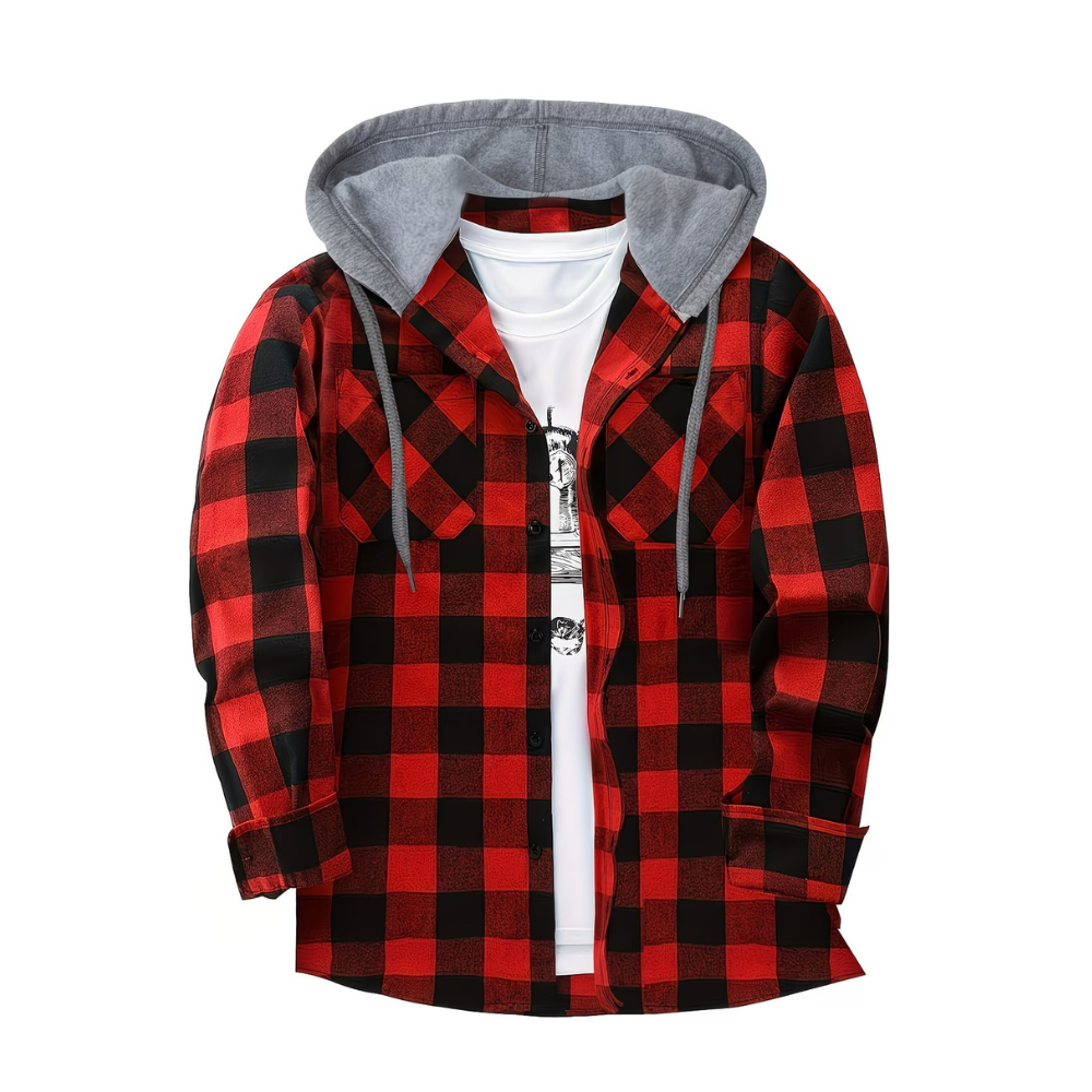Button Front Hooded Plaid Shirt With Casual Layered Style