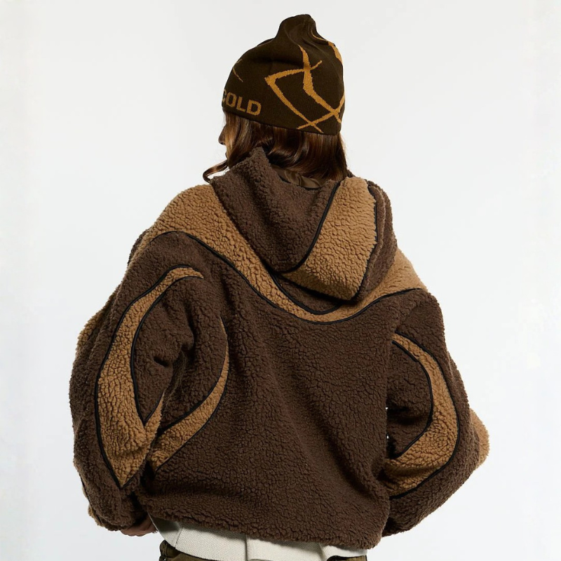 Oversized Sherpa Hoodie With Contrast Piping Detail