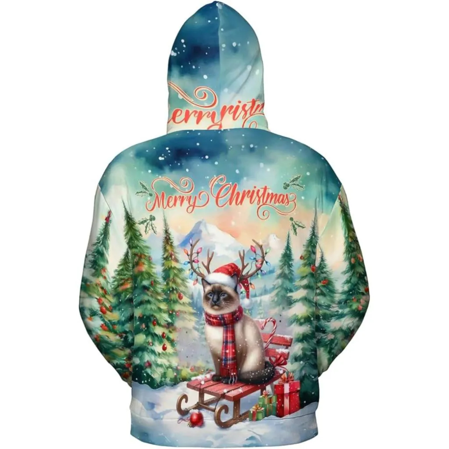 Merry Christmas Cat Reindeer Antler Hoodie Sweatshirt