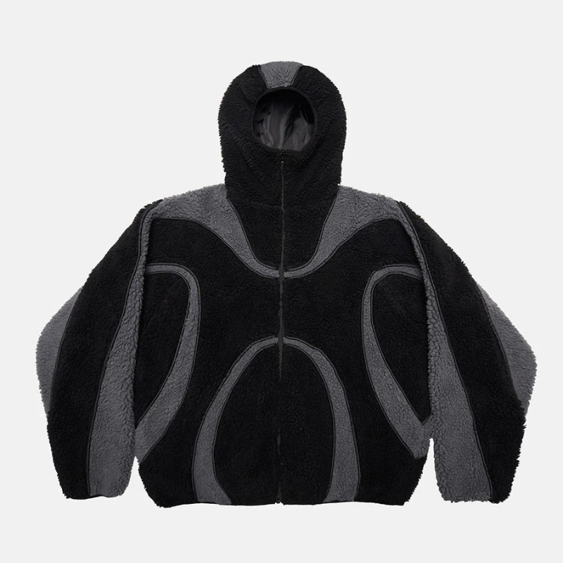 Oversized Sherpa Hoodie With Contrast Piping Detail