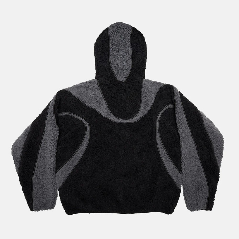 Oversized Sherpa Hoodie With Contrast Piping Detail