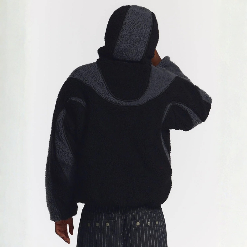 Oversized Sherpa Hoodie With Contrast Piping Detail