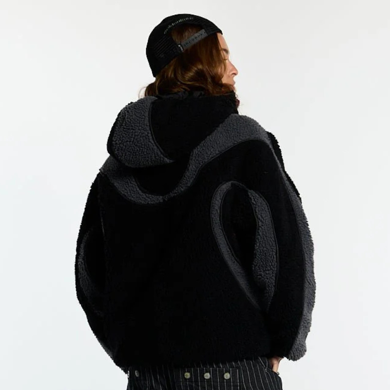 Oversized Sherpa Hoodie With Contrast Piping Detail