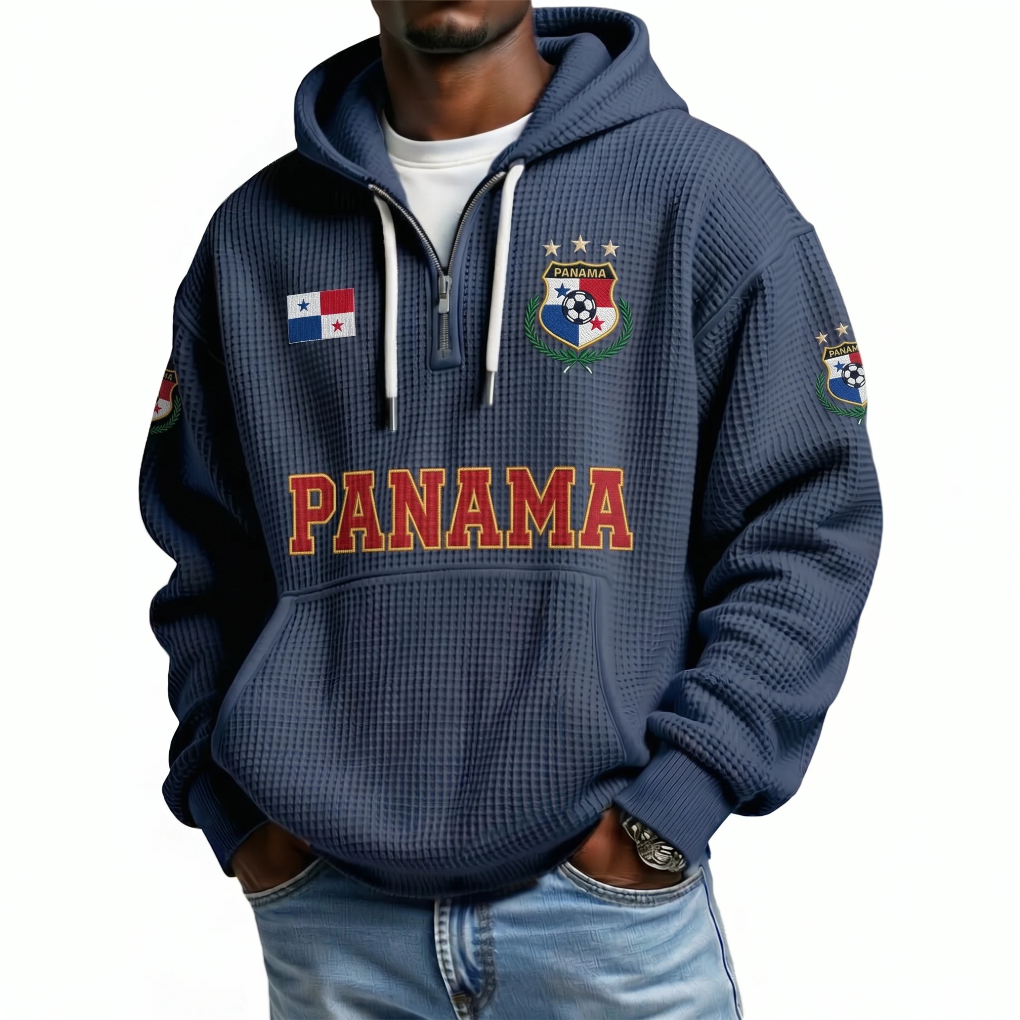 Panama Printed Waffle Quarter Zip Football Fan Hoodie
