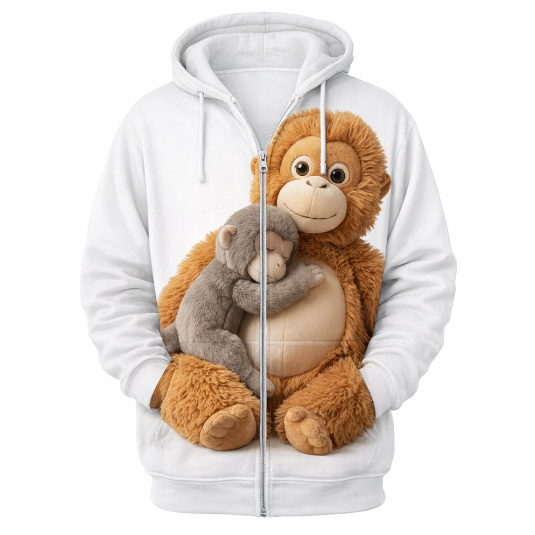 Mama And Punch Monkey Graphic Zip Up Hoodie