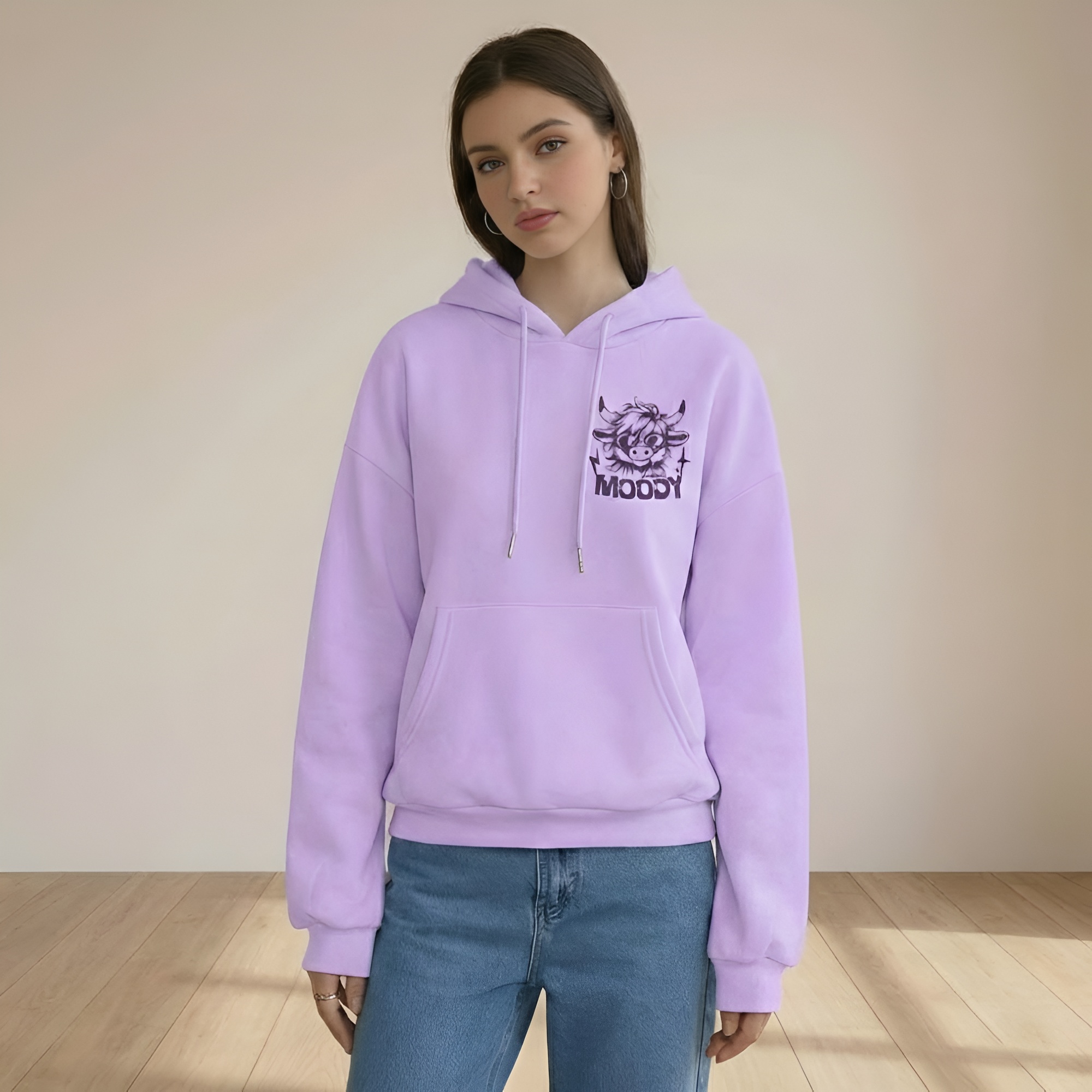 Highland Cow Graphic Print With Slogan Pullover Hoodie