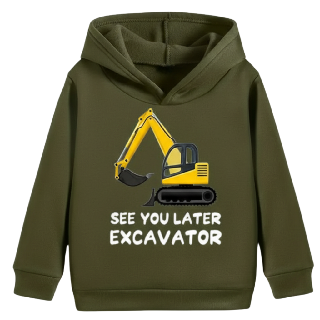 Cartoon Excavator Print Hoodie For Boys