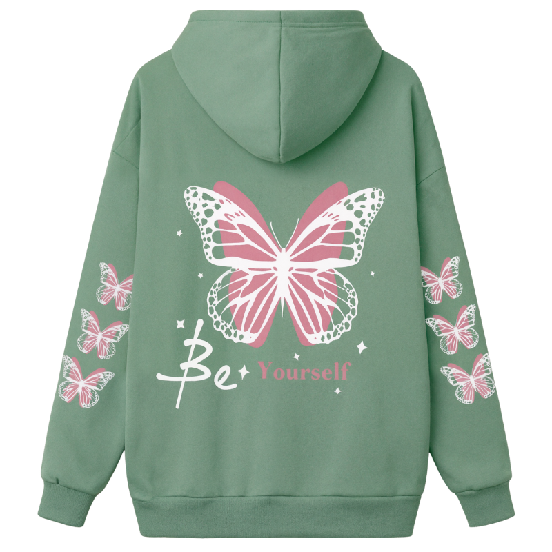  Butterfly Printed Drawstring Hoodie