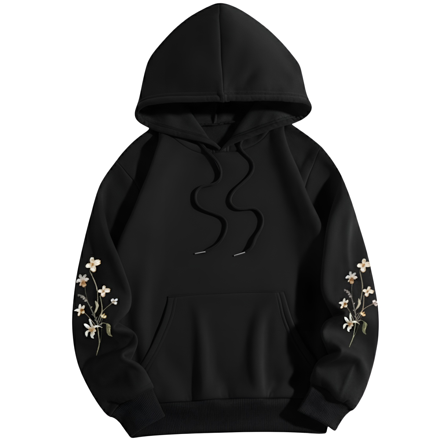 Women Floral Print Kangaroo Pocket Hoodie